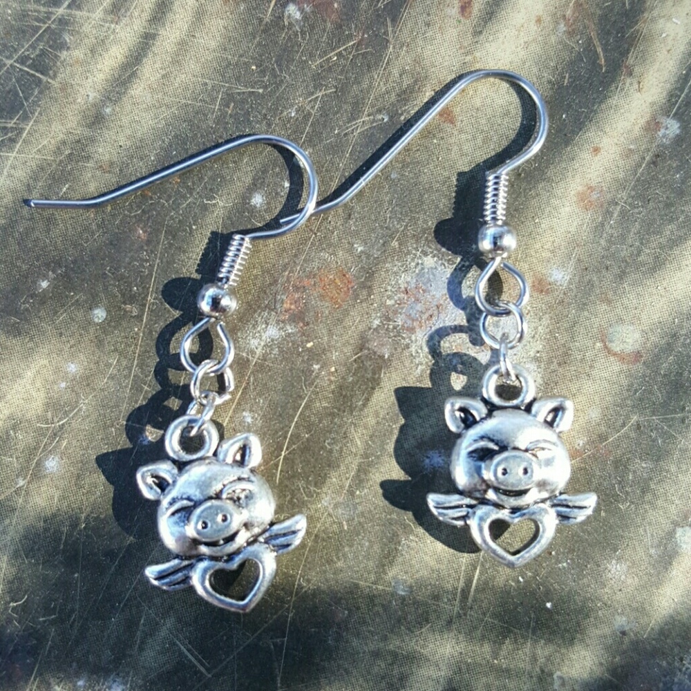 Flying Pig Heart Earrings